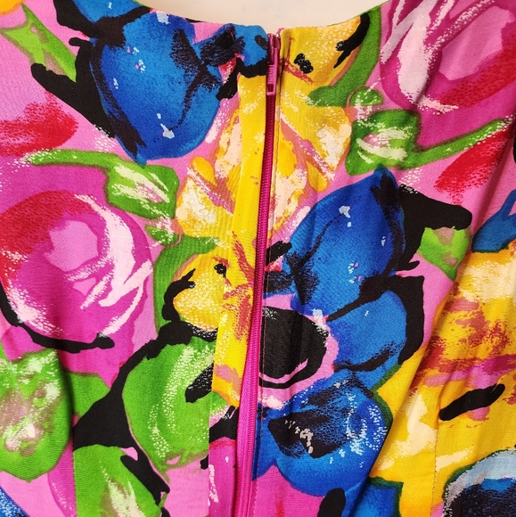 Vintage 90s Arrested By Jonathan Martin Dress Bright Floral Babydoll Tropical 14 - Picture 6 of 6